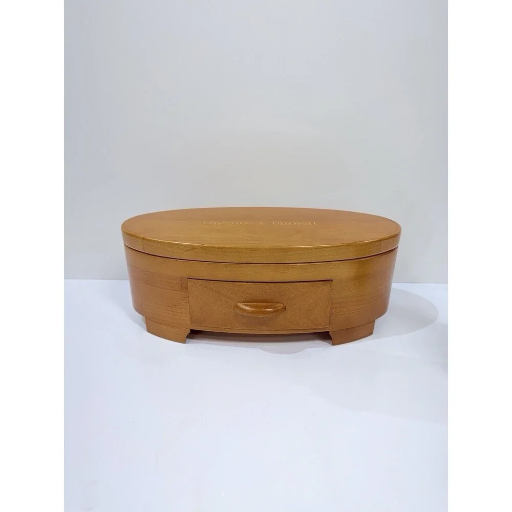 Levenger Ellipse, 4 Pen + 2 Ink Holder Oval Wooden Case, Vintage for Desk